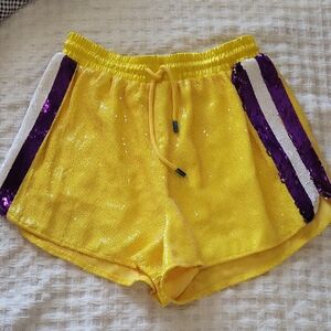 QUEEN OF SPARKLES NWT Yellow and purpe Sequin Women's Shorts